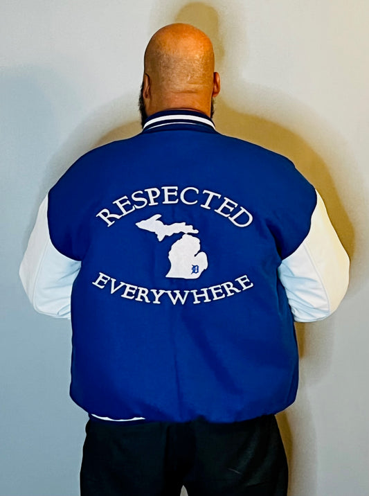 Mitten Varsity Jacket Royal Blue w/ White Leather Sleeves