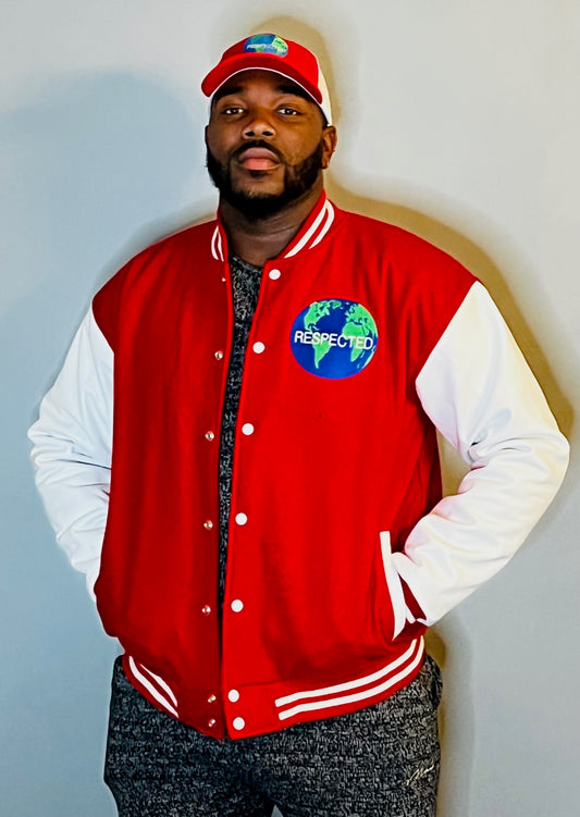 Mitten Varsity Jacket Red with White Leather Sleeves