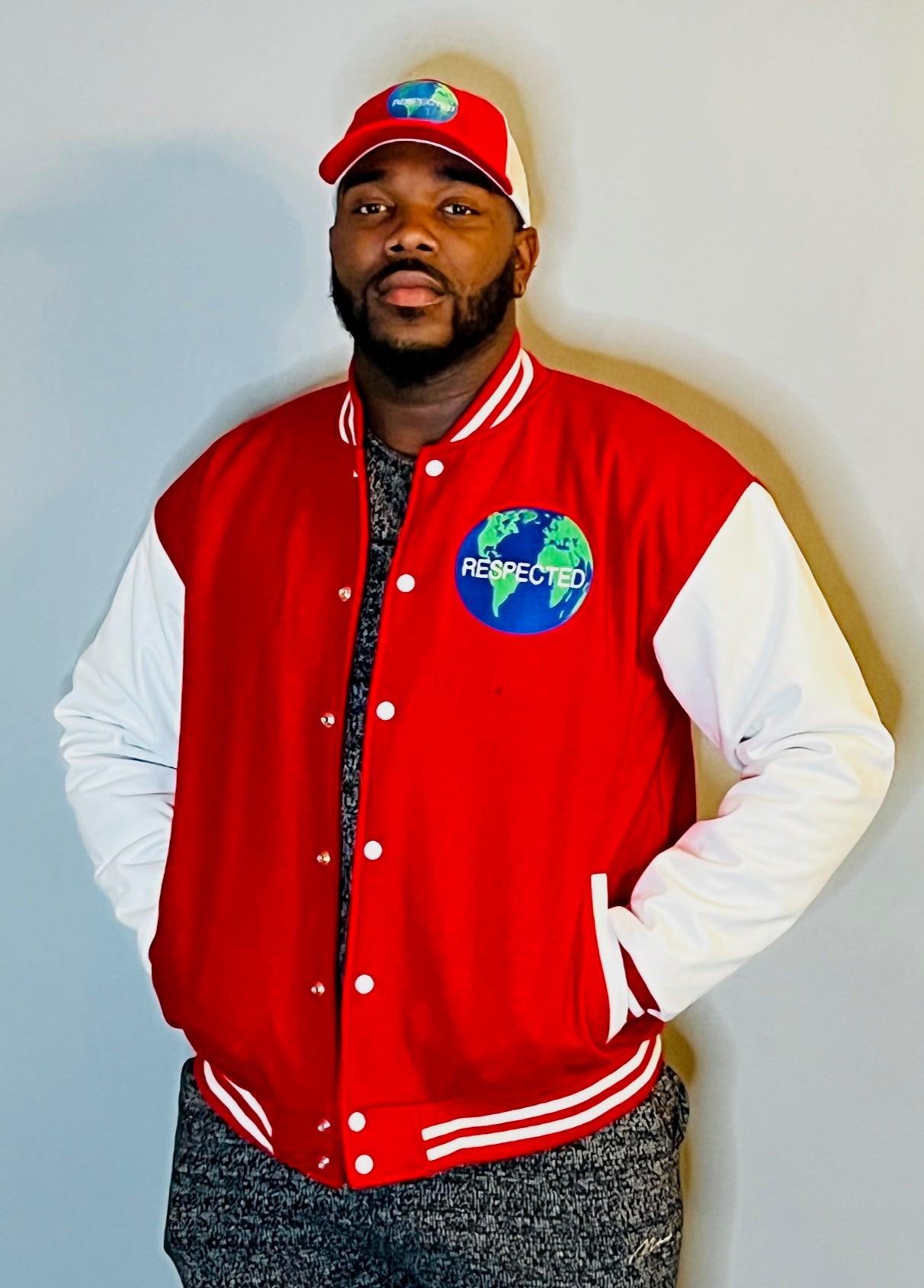 Mitten Varsity Jacket Red with White Leather Sleeves