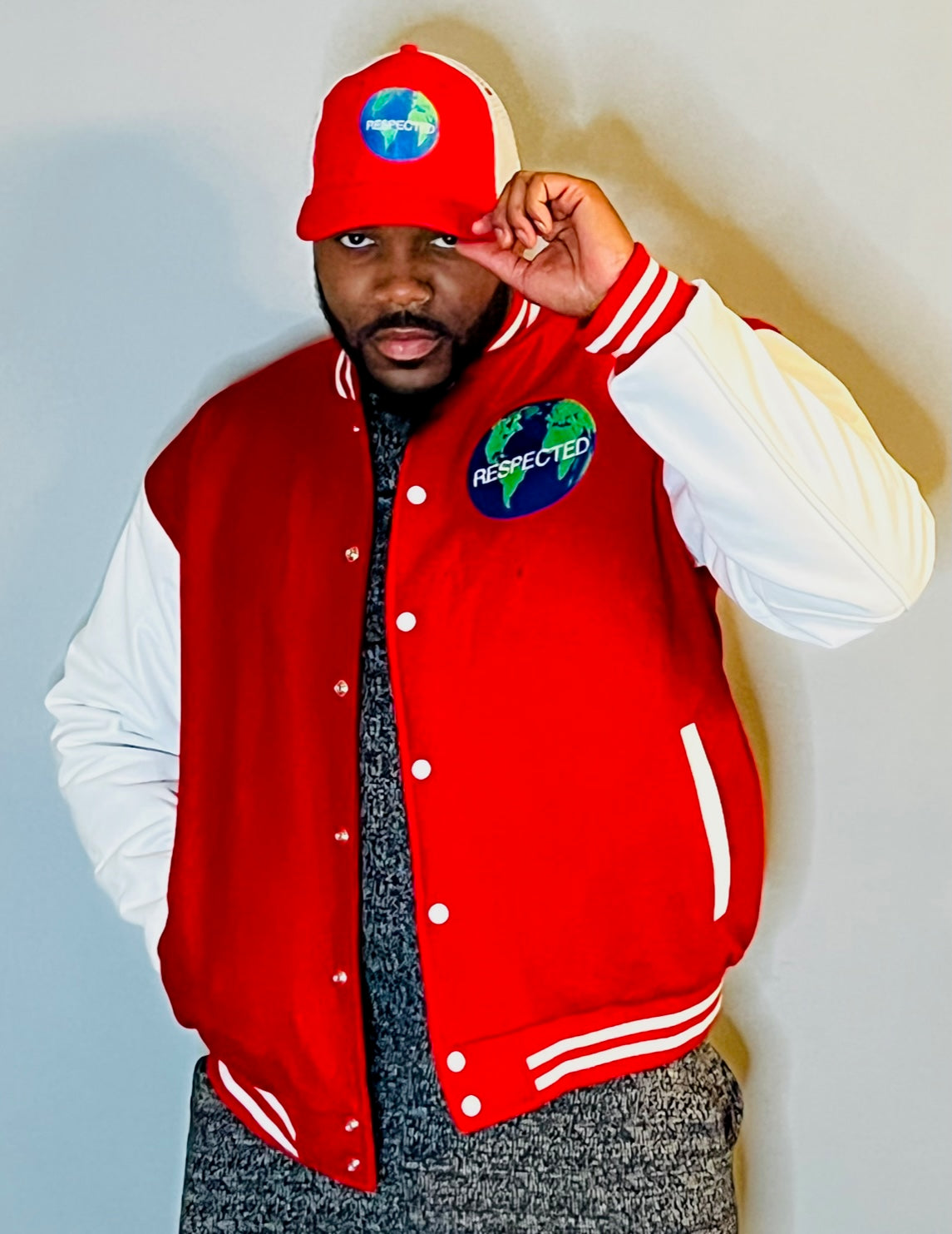 Mitten Varsity Jacket Red with White Leather Sleeves