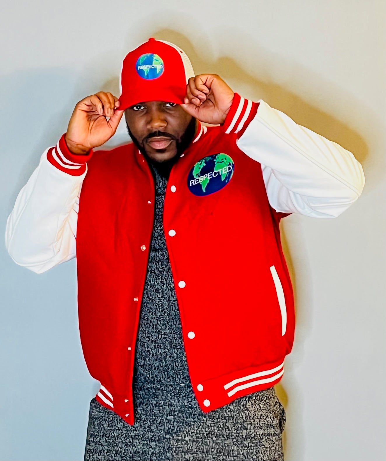 Mitten Varsity Jacket Red with White Leather Sleeves