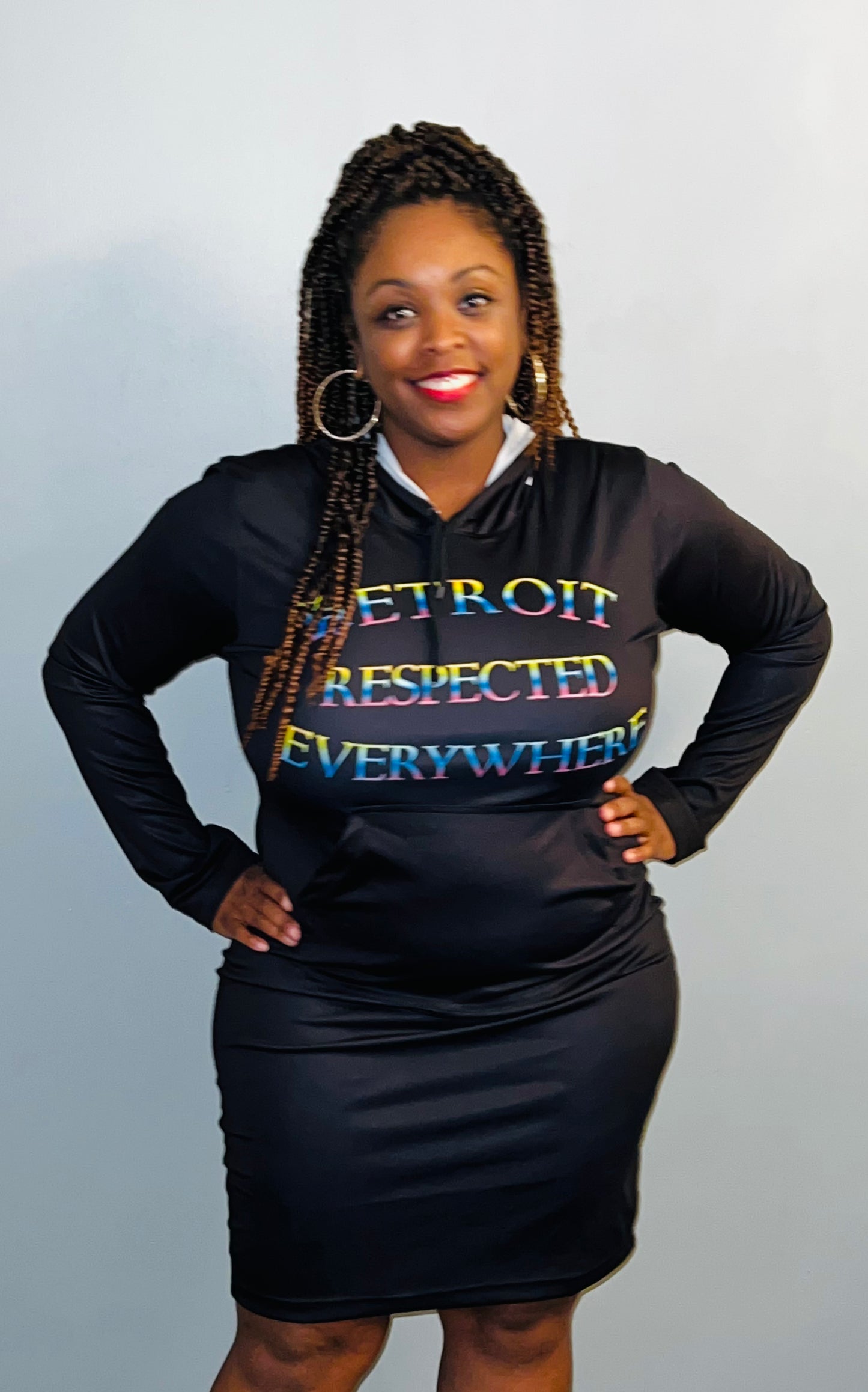 Black Fitted Hoodie Dress w/ Rainbow letters