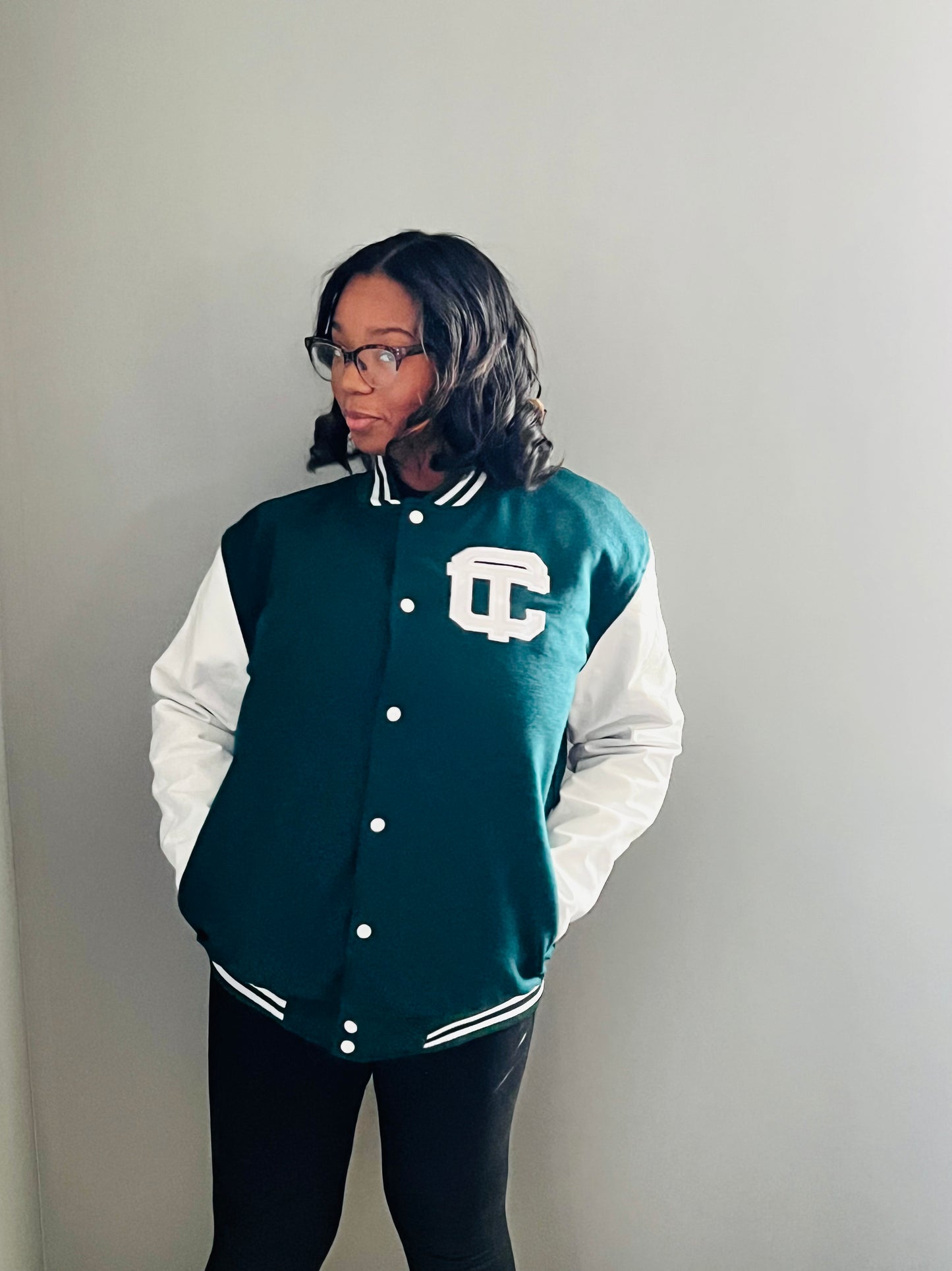 Women's Green & White Letterman Jacket