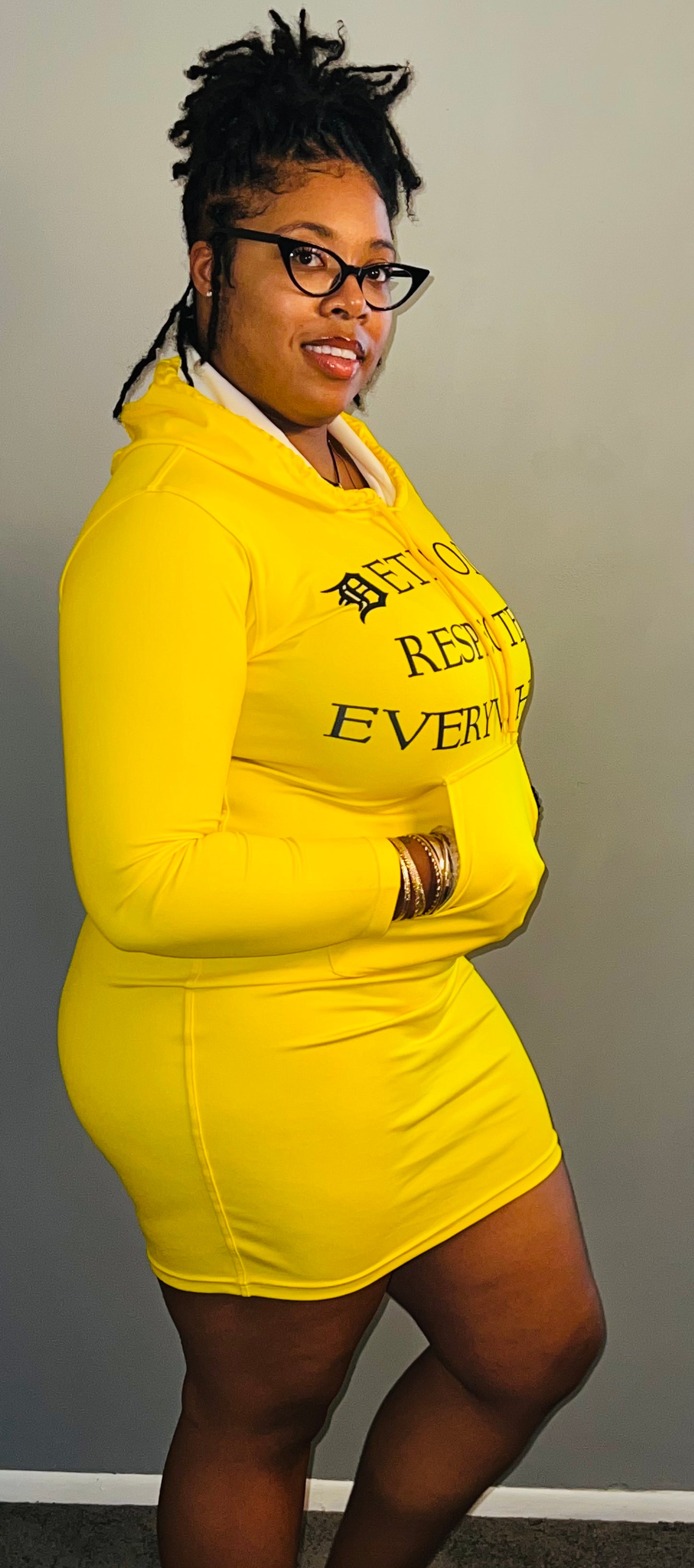 Fitted Yellow Hoodie Dress