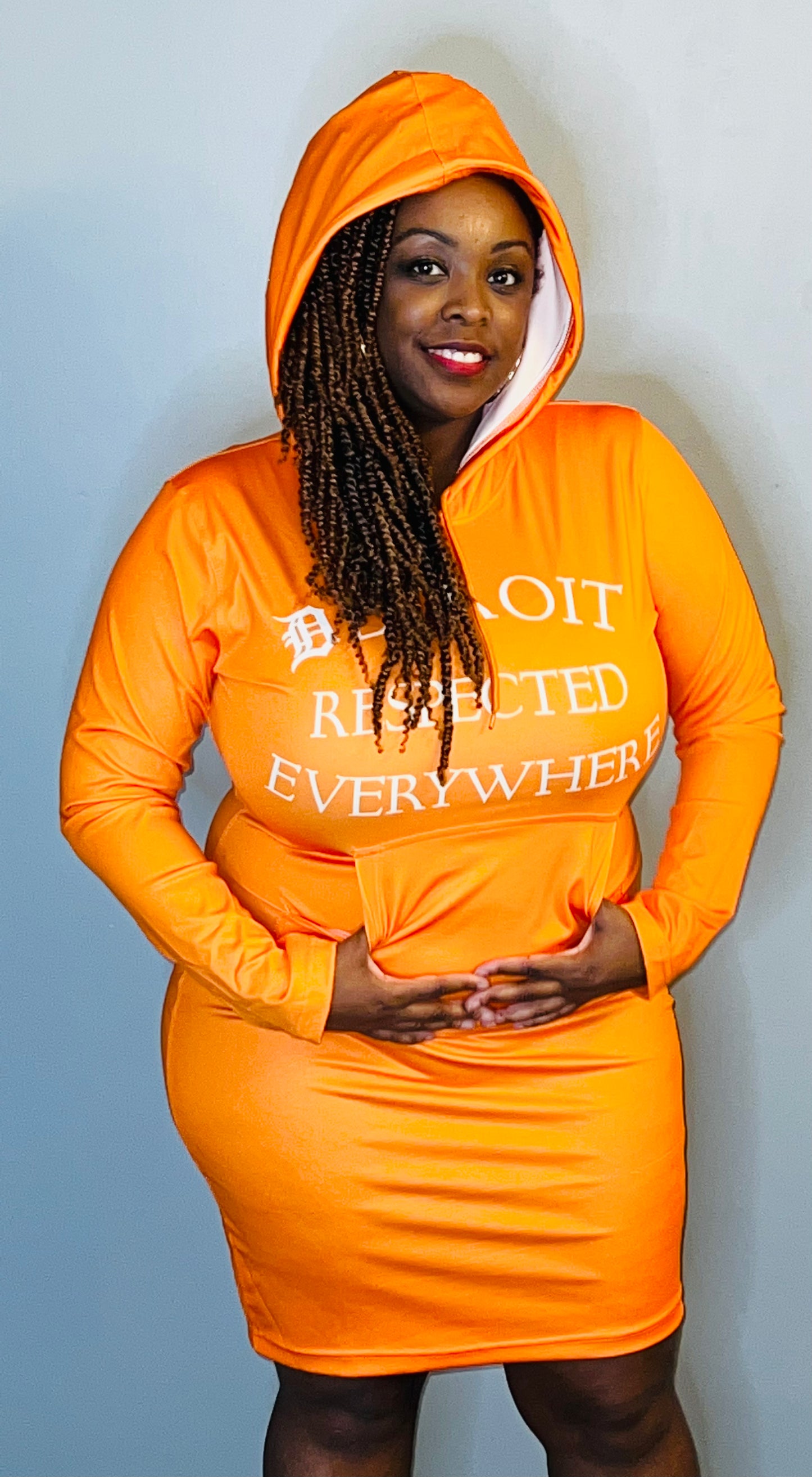 Orange Fitted Hoodie Dress w/ White letters