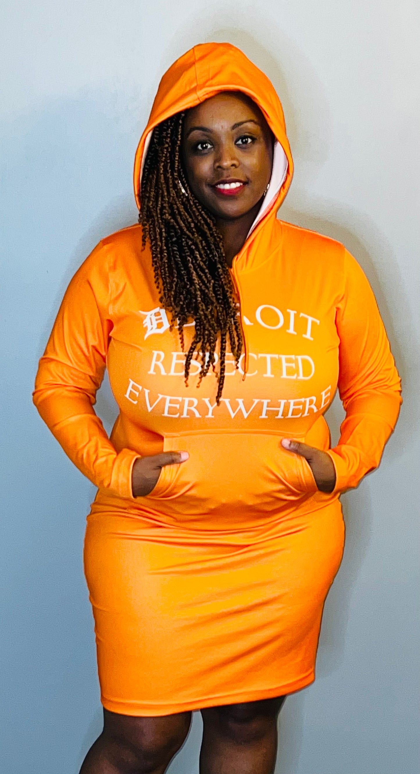 Orange Fitted Hoodie Dress w/ White letters
