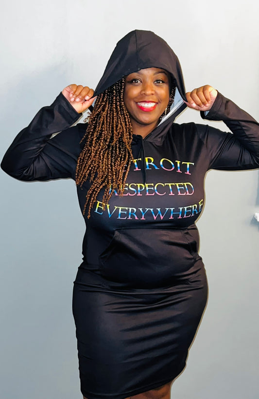 Black Fitted Hoodie Dress w/ Rainbow letters