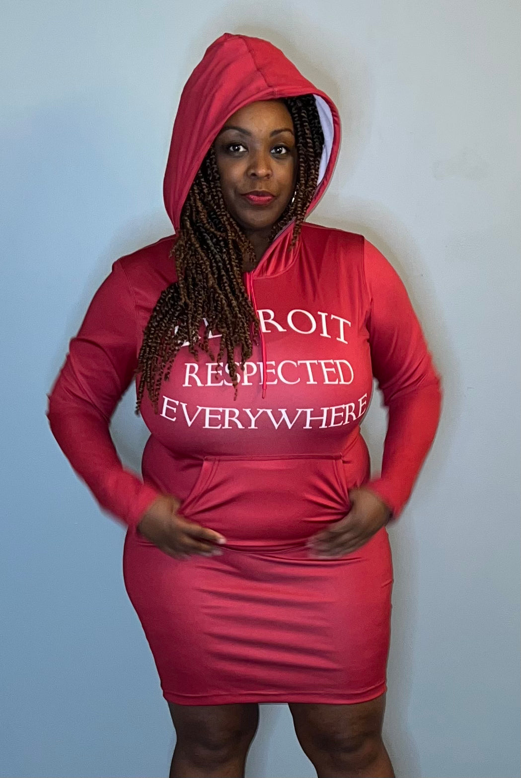 Cranberry Fitted Hoodie Dress w/ White letters