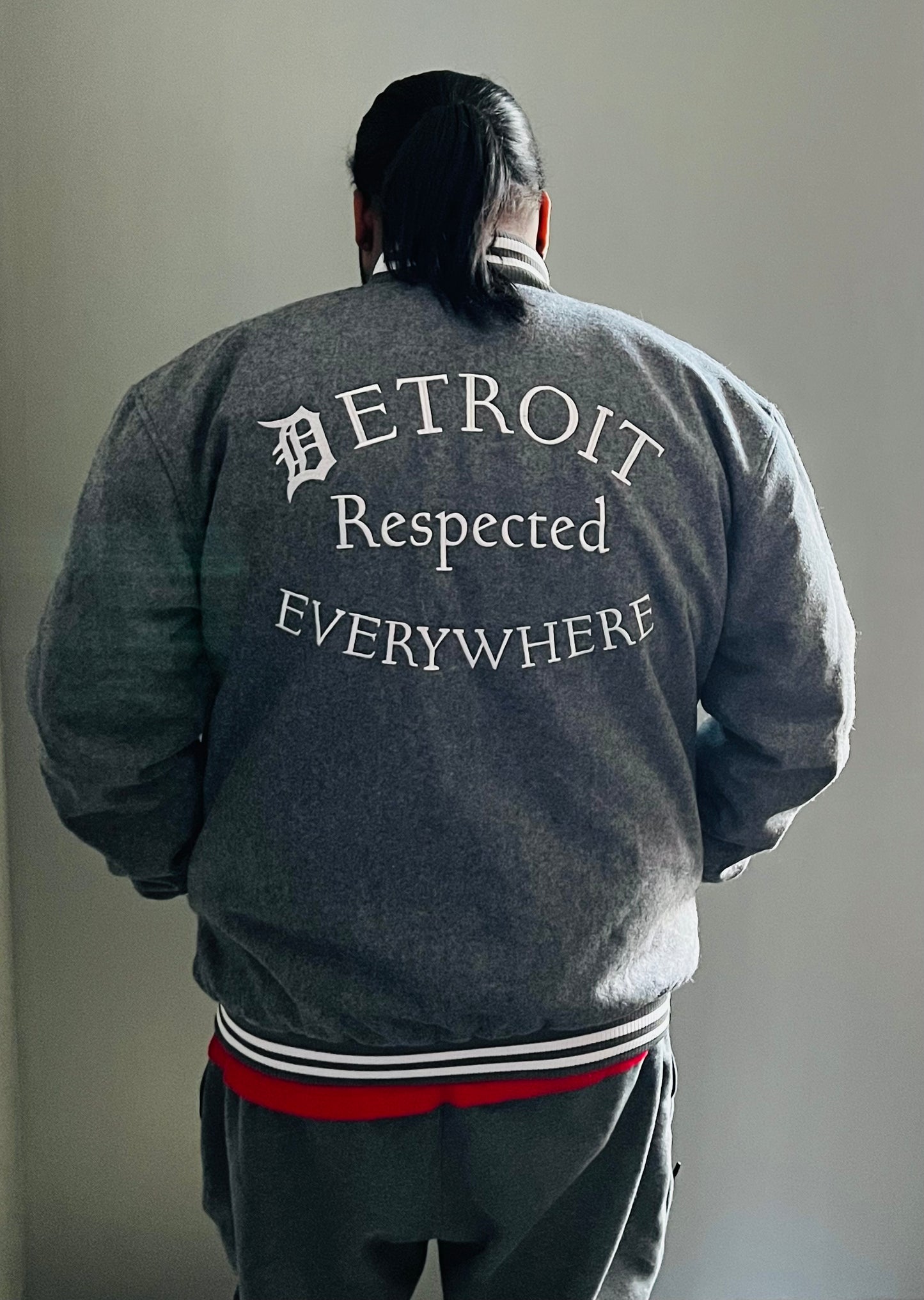 Half Moon Varsity Jacket Gray w/ White Letters