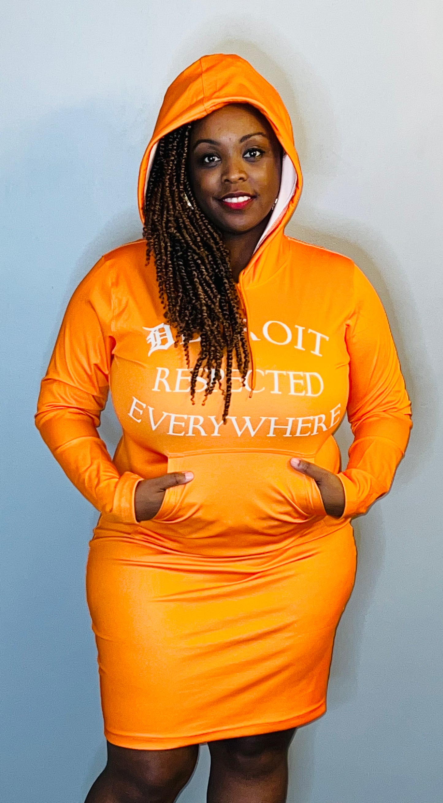Orange Fitted Hoodie Dress w/ White letters