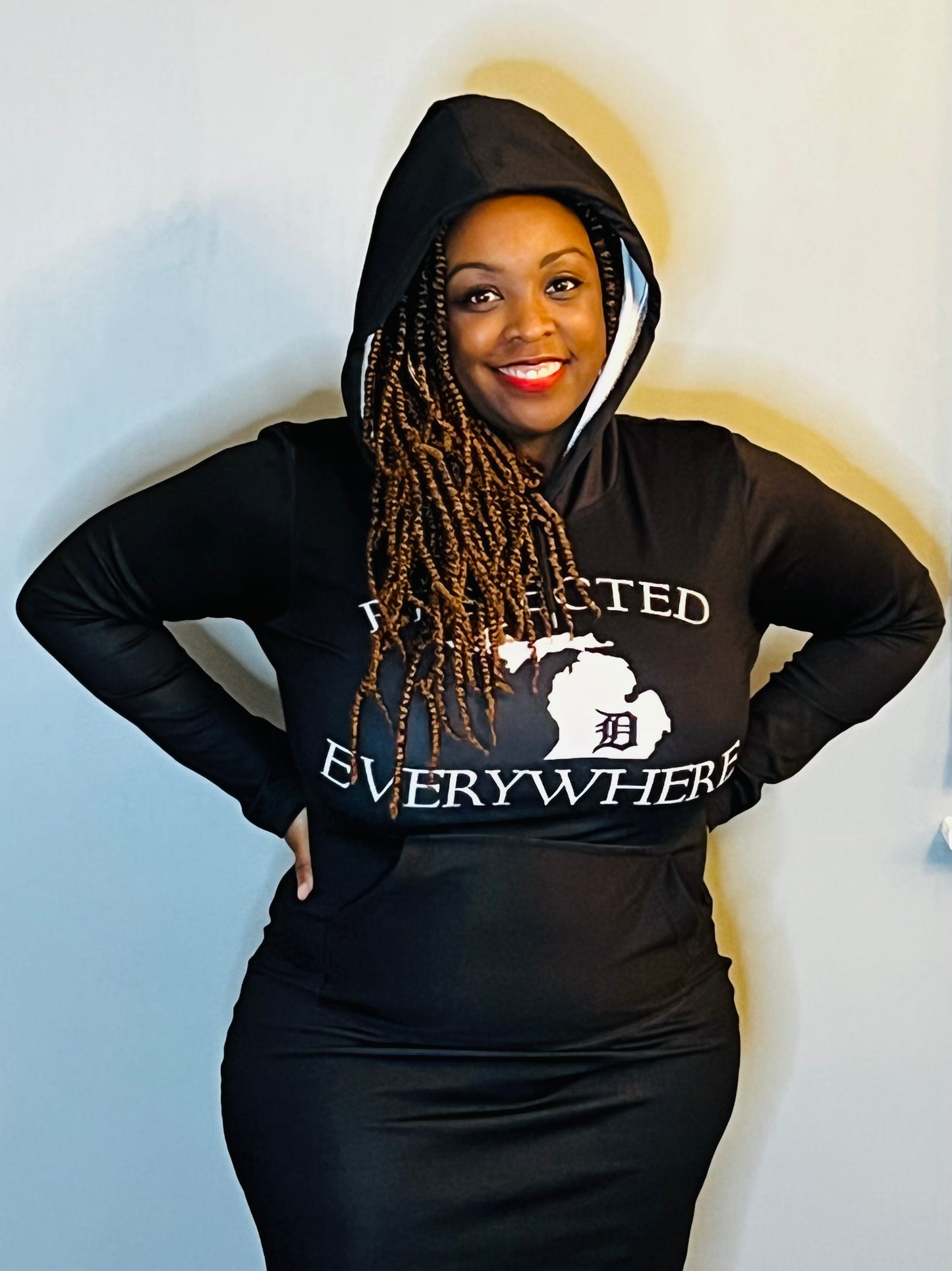 Black Mitten Fitted Hoodie Dress w/ White letters
