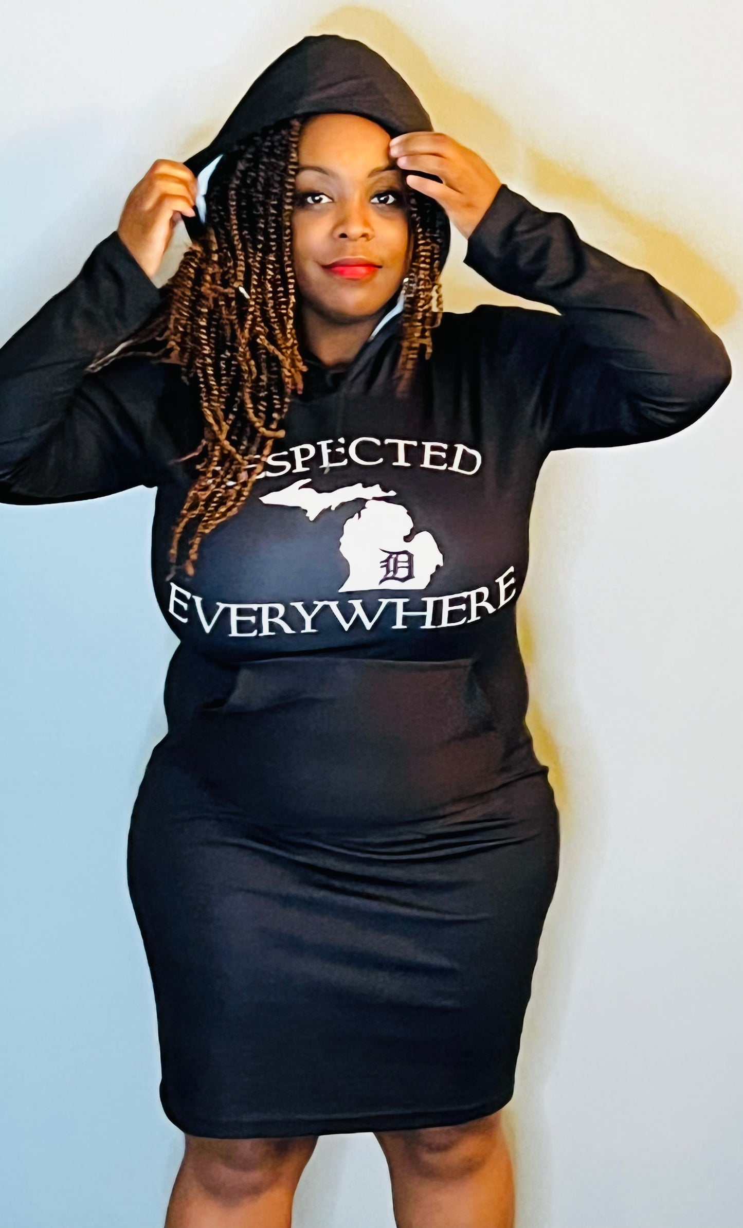 Black Mitten Fitted Hoodie Dress w/ White letters
