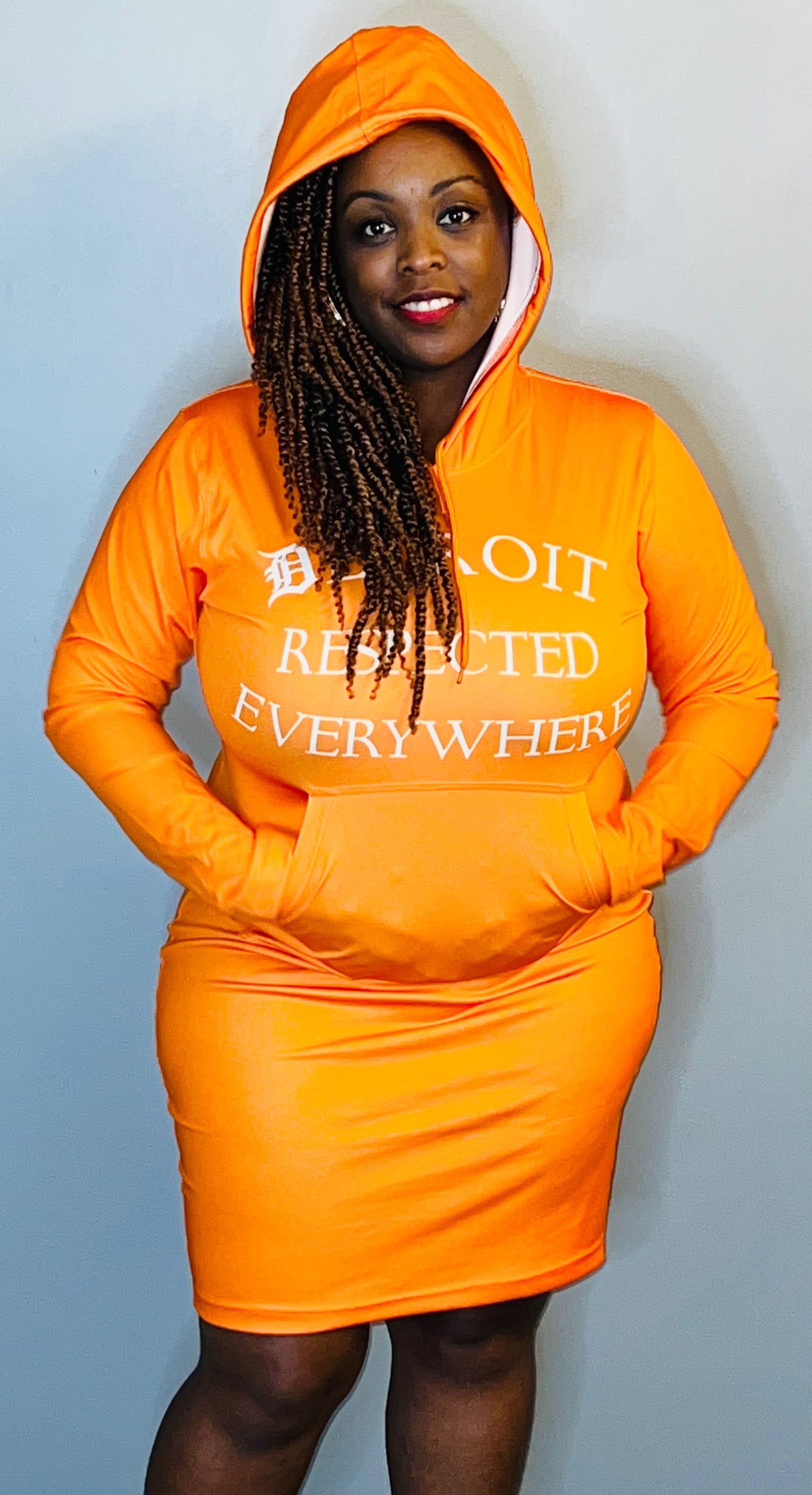 Orange Fitted Hoodie Dress w/ White letters