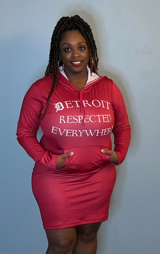 Cranberry Fitted Hoodie Dress w/ White letters