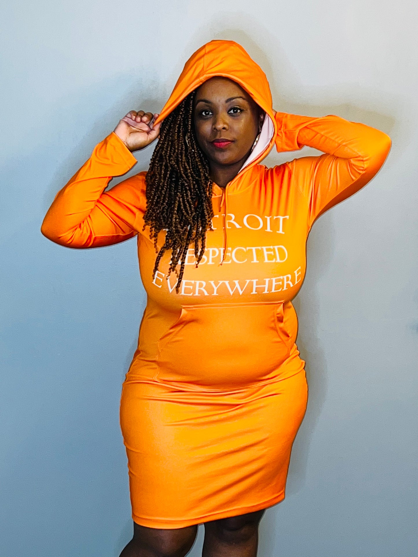 Orange Fitted Hoodie Dress w/ White letters