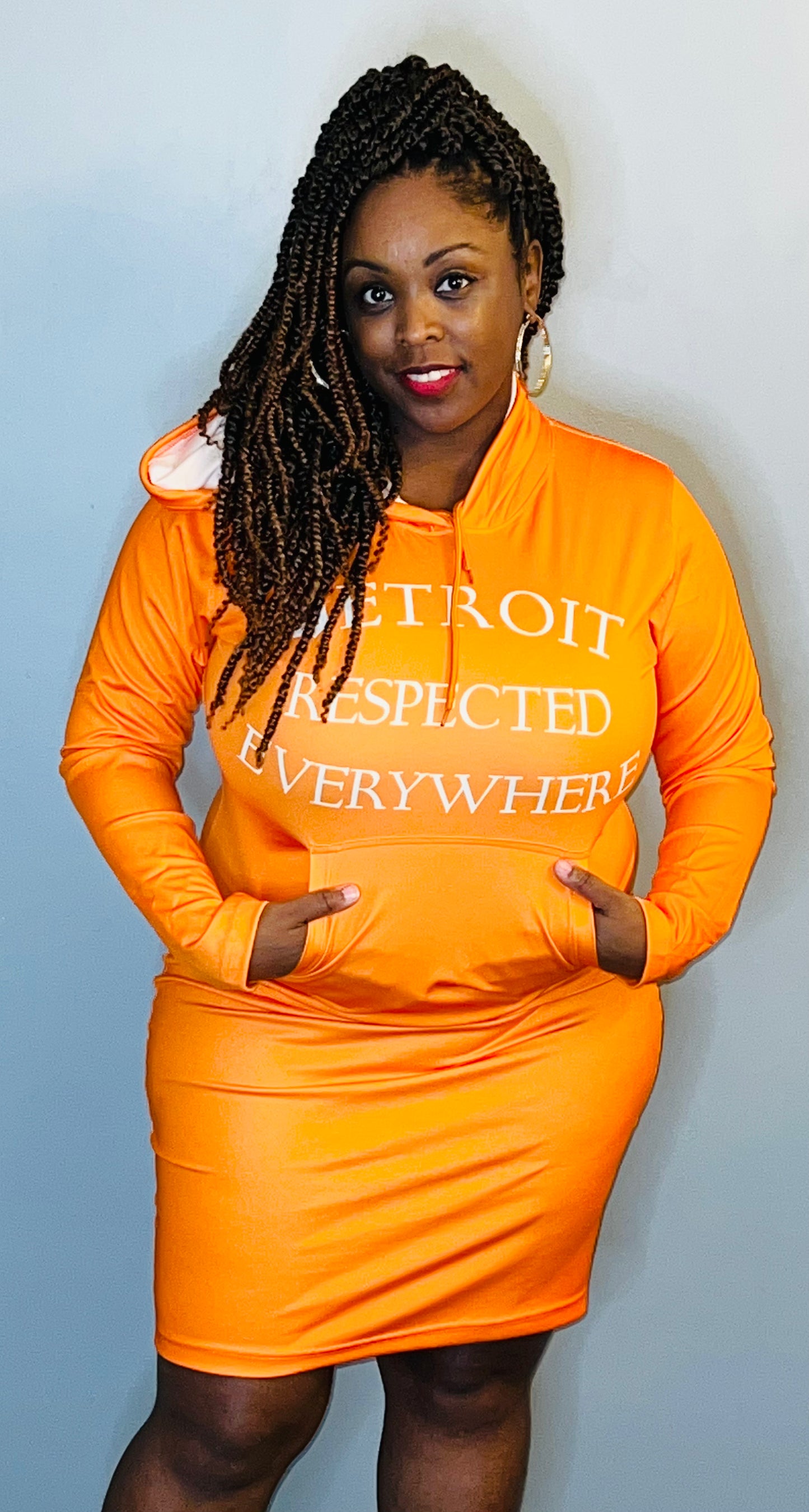Orange Fitted Hoodie Dress w/ White letters